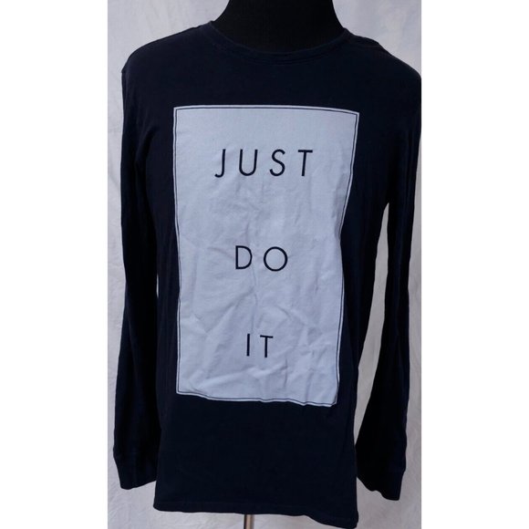 Nike Mens Large Black Athletic Cut Just Do It Long Sleeve Cotton Tee-Shirt - Picture 1 of 12